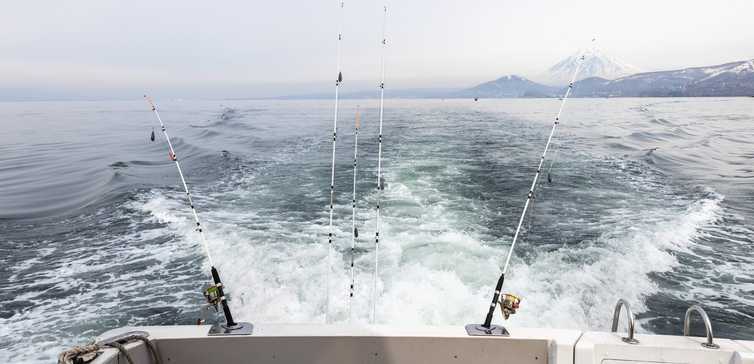 fishing rods on stern of boat during fishing