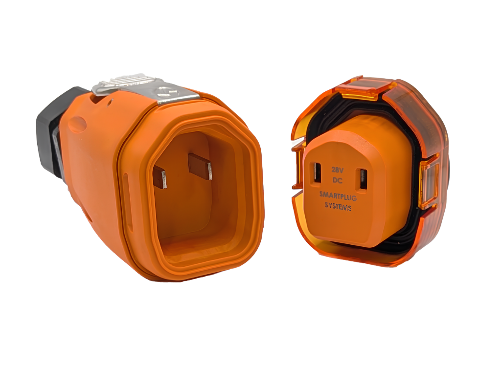 SmartPlug 28V DC system features with connector and receptacle