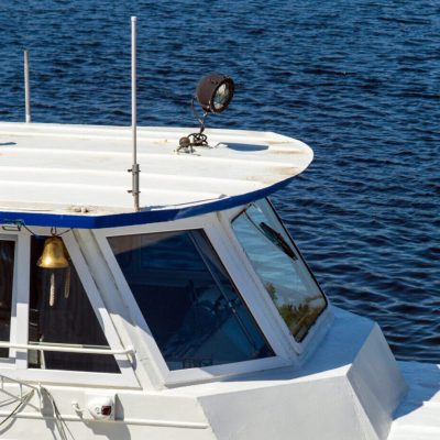 Elements of the white ship view of the captain's cabin and the sea or ocean. Photo for tourist design